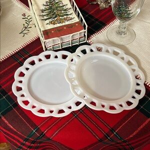 Elegant Milk Glass - 2 Lace Edge Plates